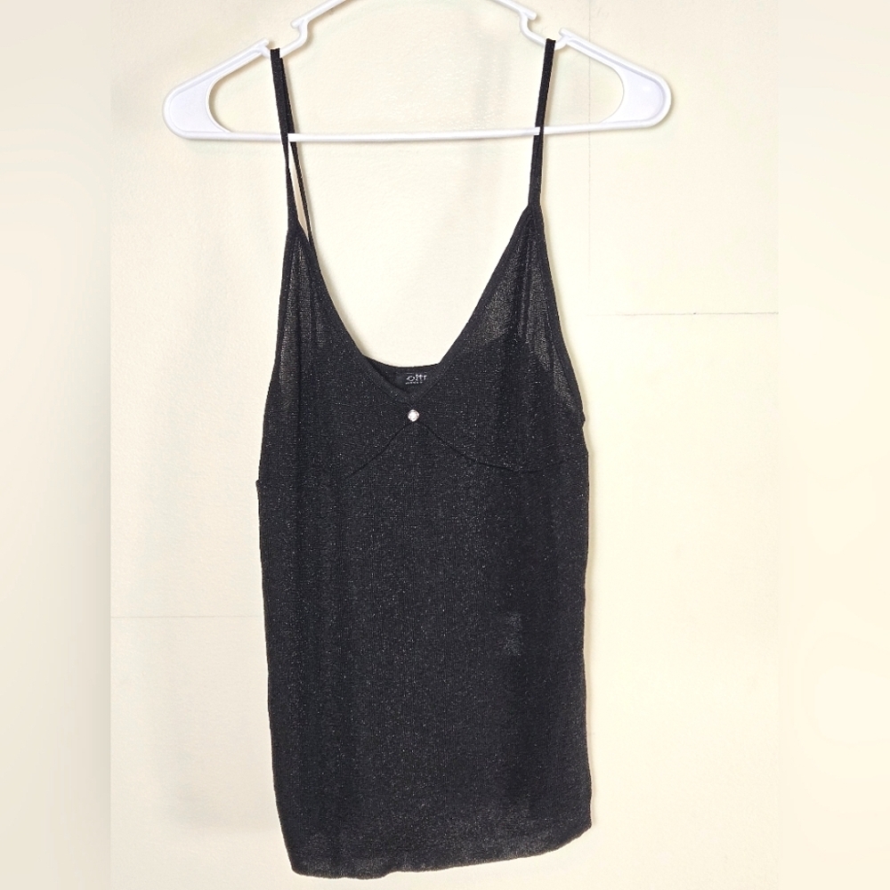 Oltre Y2K Made In Italy Babydoll Black Shimmer Cami Tank Romantic Goth, Medium